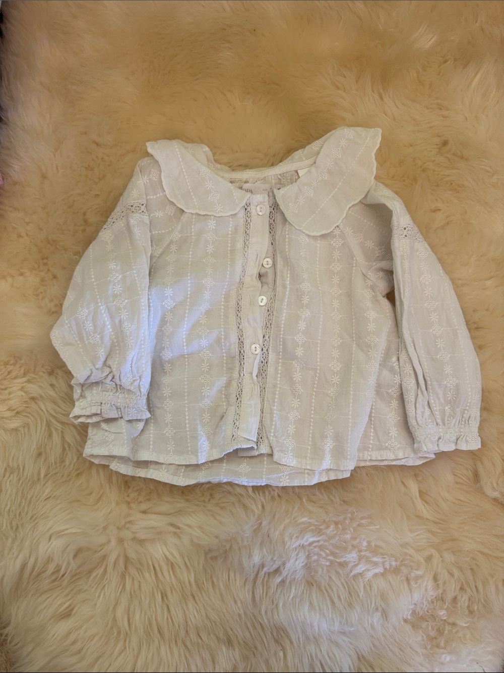Zara White Embroidered Peter Collar Blouse